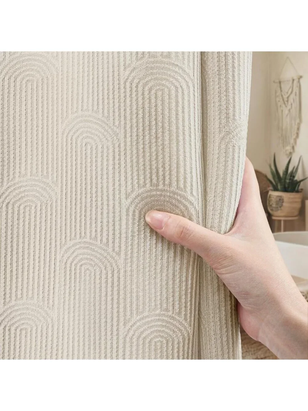 Boho Minimalist Shower Curtain - Cotton Arch Texture, Greige 72x72 for Bathroom